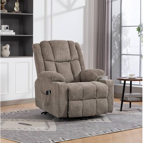 Fauteuil relax électrique marron clair en velours avec fonction releveuse, massage et chaleur (1/5)