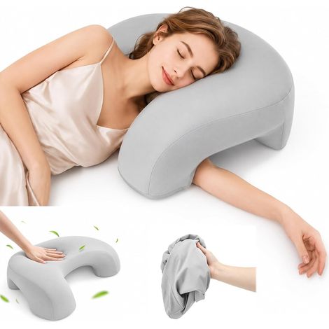 Oreiller Ergonomique Cervical en Mousse à Mémoire de Forme, Coussin Cervical Anti-Douleur avec Trou pour Le Bras, C-Forme pour Dormeurs Côté, Dos et Ventral, Soulager la Pression Cervicale (1/5)