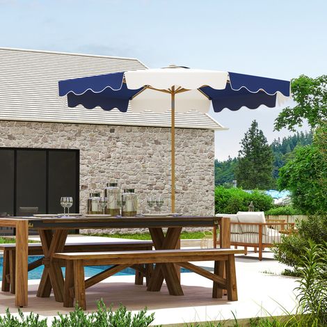 Grand parasol avec protection UV 50+ et toile réglable pour jardin, patio et terrasse Ø2,67 x 2,38 m Rayures bleues et blanches (1/5)