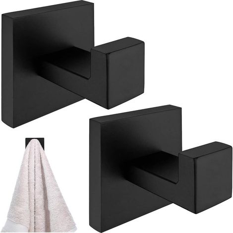Crochet Mural Carré,2 PCS Crochets Muraux Adhésifs Noirs Forts Porte-Serviette Porte-Peignoir Sans Percage pour Salle de Bain Accroche Torchon pour Cuisine Porte-Manteau (1/5)