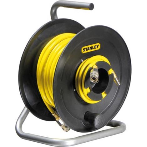 Stanley Druckluftschlauchaufroller 20 m, gelbes PVC, Schnellkupplungen, max. 18 bar, ABS-Gehäuse, 12 mm Luftschlauch, für Kompressor und Druckluftwerkzeuge, für Werkstatt und Garage