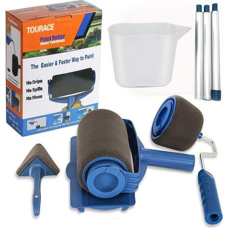 Rouleau Peinture Rechargeable Anti-Goutte - Jusqu'à 25 M² Par Chargement - Pour Murs et Coins - Lot de 6 Pièces avec Barre d'Extension (1/3)