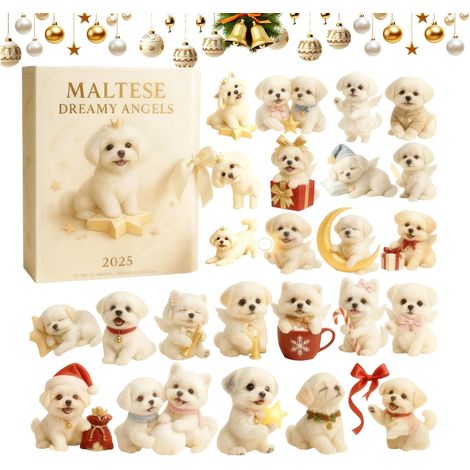 Calendrier de l'Avent avec compte à rebours  Ornement de Noël 2D 24 jours – Calendrier de l'Avent avec chien maltais – Idéal pour les anniversaires, les fêtes, les adultes, les amoureux des chiens et  (1/5)