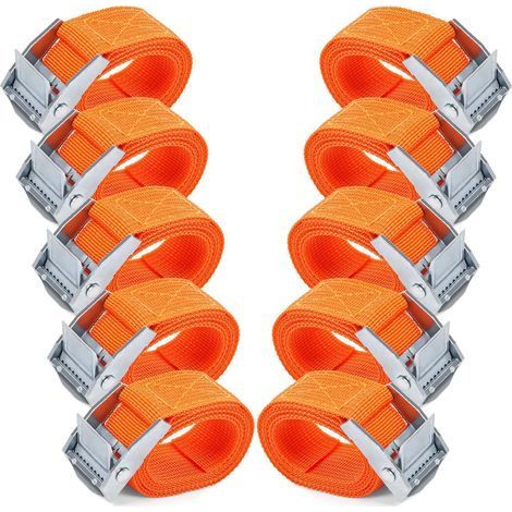 TAISHENGDA-Sangles d'arrimage 1M - 10 Pièces Sangle Cliquet avec Boucles à Came Alliage Antirouille Réglable à Dégagement Rapide Sangle Arrimage pour Transport de Vélo Moto Bagage-orange (1/5)