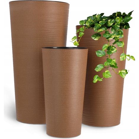 KADAX set di 3 vasi da fiori con inserto per fioriere, portafiori da giardino grandi, marrone, per giardino (1/5)