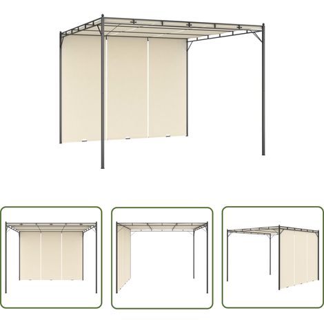 The Living Store Belvédère de jardin avec rideau latéral 3x3x2,25 m Crème - Abris De Jardin - Auvent De Jardin - Gazebo - Parasol - Abri Solaire (1/5)