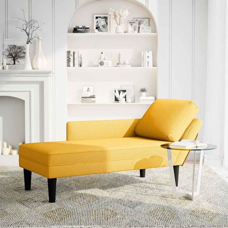 Chaise longue,Bain de soleil,Transat avec coussin jaune clair tissu en velours côtelé CFW31491 (1/5)