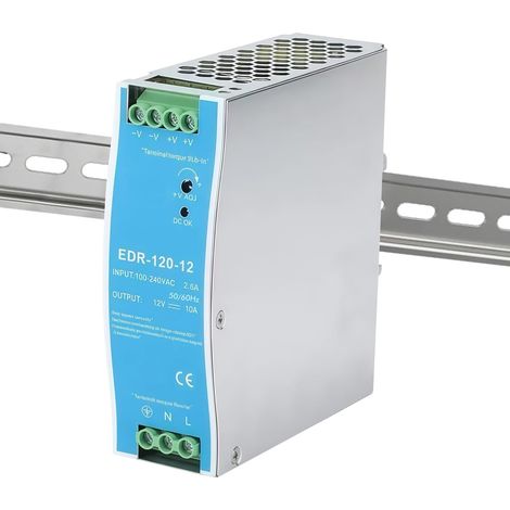 Bloc d'alimentation 12 V, 120 W, rail DIN à découpage, transformateur DR120-12 V/10 A, pour appareils d'automatisation industrielle (1/5)