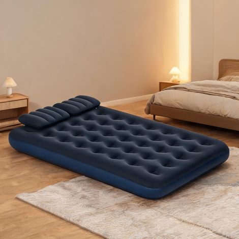 Matelas coloris bleu en beflockter plastique 203 x 152 x 22 cm (1/5)