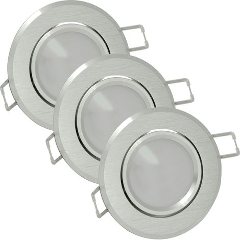 Spot encastré LED rond alu brossé argent x3 GU10 Polux (1/5)