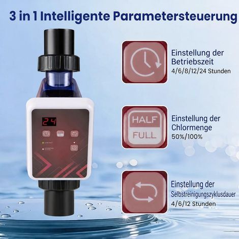 Pose Murale Facile Électrolyseur au Sel Piscine 11 à 22 m³ Générateur de Chlore 5 g/h Minuteur (1/5)
