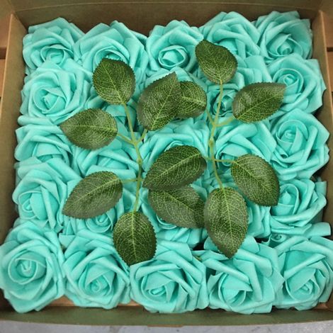 Roses artificielles - 25 fleurs décoratives - fausses roses avec tiges - pour la Saint-Valentin, la fête des Mères, les mariages, les fêtes prénatales, la décoration intérieure - environ 20 cm de long (1/3)