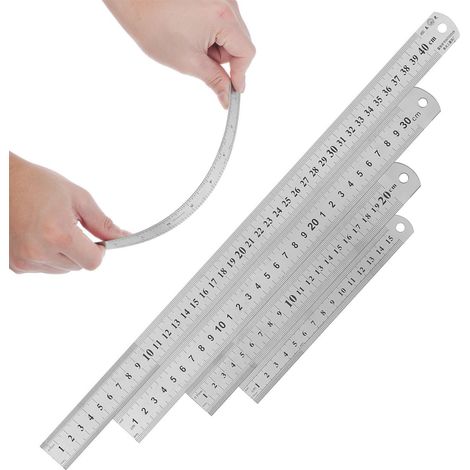 Règles Métalliques à Double Face Lot de 4 en Acier Inoxydable Graduations Métriques Précises, Épaisseur Renforcée, Usage Professionnel pour Bâtiments et Écoles (1/5)
