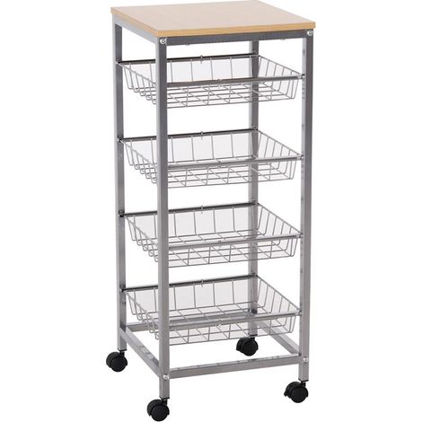 CARRELLO DA CUCINA CON CESTI ESTRAIBILI IN ACCIAIO E RUOTE 36.5X36.5X89CM (1/5)