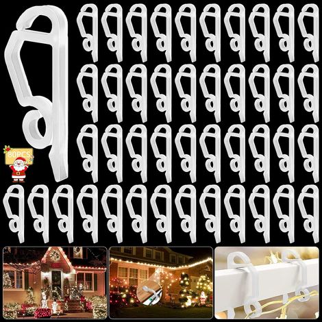 80 Clips de Lumière de Noël,Mini Clips de Lumière de Noël,Crochets de Gouttière,pour Décoration de Noël,Décoration Extérieure,Support en Plastique,Crochet de Bardeau pour Gouttières Bardeaux Chaînes (1/5)
