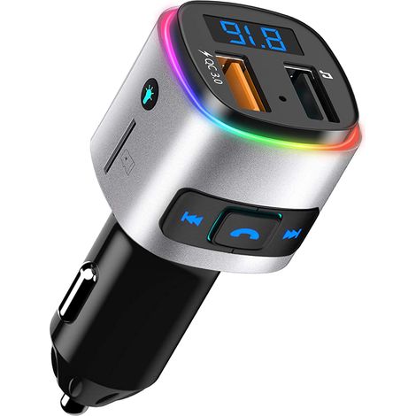 Émetteur Bluetooth pour voiture, kit lecteur de musique avec adaptateur Bluetooth pour autoradio, compatible avec la charge USB QC3.0, appels mains libres, Siri et Google Assistant, carte SD/clé USB, (1/5)