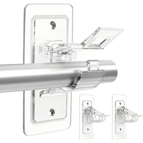 Lot de 2 Support de Tringle à Rideaux Sans Percage Fixation Autocollante Forte avec Vis pour Salle de Bain Cuisine Salon Commode Chambre Rideau Armoire (1/5)