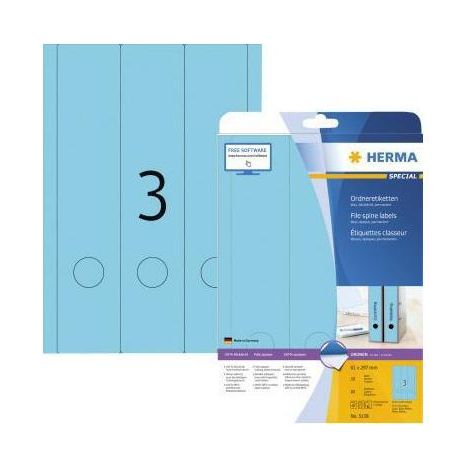 Ordnerrückenetikett breit/lang 61 x 297 mm (B x H) selbstklebend mit Griffloch blau 60 Etik./Pack. (1/4)