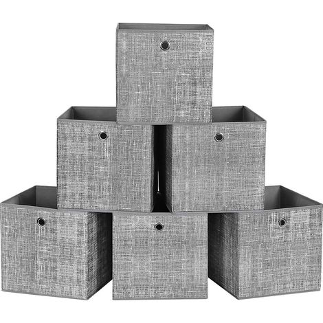 Lote de 6 cubos de almacenamiento plegables en tela no tejida gris - 30x30x30 cm (1/5)