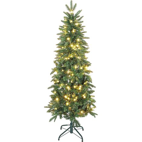 Árbol de Navidad artificial de 150 cm, árbol de Navidad delgado con 150 luces, 8 modos de iluminación, 431 ramas articuladas, verde.