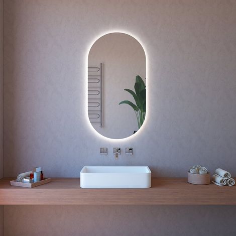 Badezimmerspiegel oval mit LED-Hintergrundbeleuchtung und Anti-Beschlag ETR117