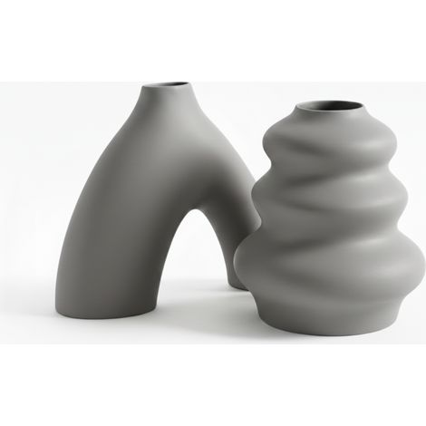 Un set moderno di 2 vasi decorativi grigi dal design minimalista. (1/3)