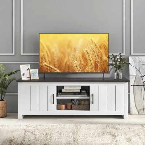 60" Meuble TV avce 4 Compartiments 2 portes 2 Trous de Gestion des Câbles pour Salon Chambre 145 x 39,5 x 49,5 cm Brun (1/2)