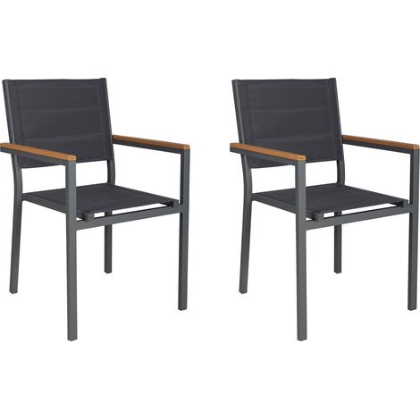 Lot 2 fauteuils d'extérieur en textilène matelassé et aluminium gris