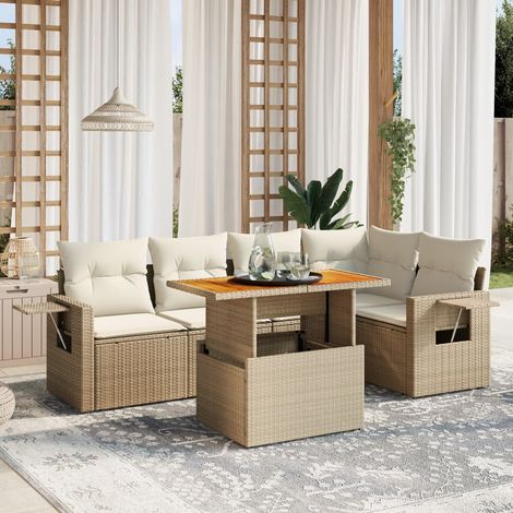 Set Divano da Giardino 6 pz con Cuscini Beige in Polyrattan vidaXL (1/3)