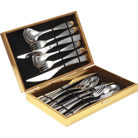 Ensemble de couverts en acier inoxydable 304 (couteaux, fourchettes, cuillères) pour la maison, la cuisine, l'hôtel et le restaurant (12 pièces, pour 4 personnes). (1/5)