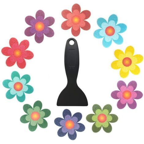 Lot de 10 autocollants antidérapants en forme de fleurs avec grattoir de qualité supérieure - Pour baignoire et douche (1/5)