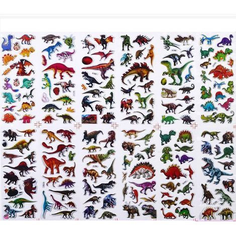 12 feuilles Autocollants dinosaures, Relief 3D, PVC imperméable, Loisirs créatifs enfants (1/5)