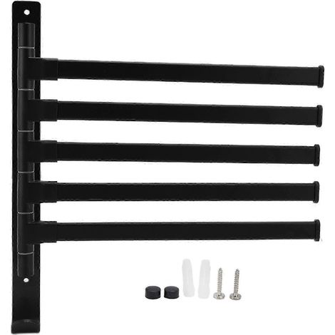Porte-serviettes en alliage d'aluminium 25-26 pouces, cinq barres pivotantes, noir, pour salle de bain et cuisine. (1/4)
