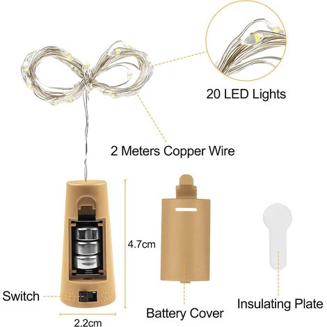 Guirlande Lumineuse, Lampes de 2M, LED Bouteille Lumière Blanc Chaud Guirlande Liège pour Mariage, Party, DIY, Noël, Halloween, Jardin
Marque : Gvolatee (1/5)