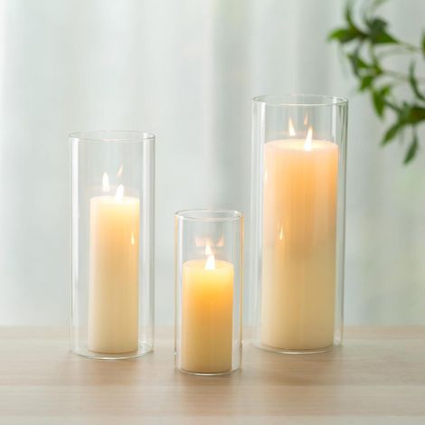 3er Set Glas Windlichter für Kerzen, 10/15/20cm, transparent, handgeblasen (1/5)