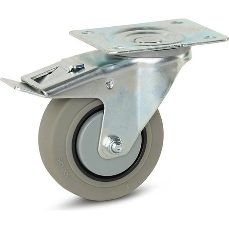 Roue pivotante freinée - MESO - Caoutchouc gris - 100mm - 150kg - Platine (1/2)