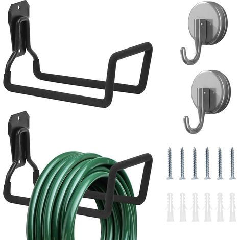 2 Pcs Support Tuyau Arrosage Mural, Dévidoirs Tuyaux Arrosages Avec 2 Crochets à Ventouse, Porte Tuyau Arrosage Mural Charge de 50 Kg, Accroche Tuyau Arrosage à Visser en Fer, pour Jardin (1/5)