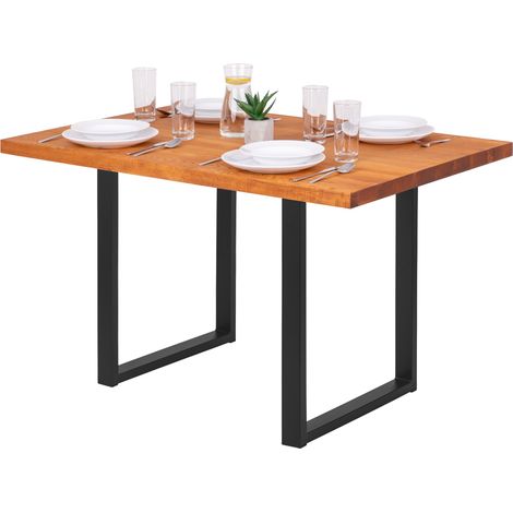 LAMO Manufaktur Table è manger, table pour salle è manger 120x80x76 cm, Bois massif, Loft, Frène Foncé / Noir, LEG-01-A-004-9005L (1/5)