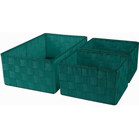 Cleafe - Set 3 Cestini Porta Oggetti Organizer In Tessuto Rettangolari Bagno Verde 69951 - (1/2)