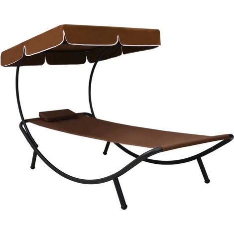 Lit de jardin avec auvent polyester marron et métal noir Motio (1/4)