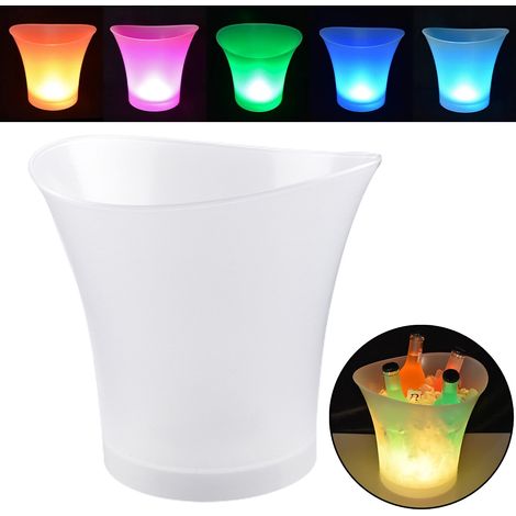 Seau à Glace Lumineux LED avec 7 Couleurs Champagne Rond en pour Bière Bar Fête Maison 1pc 5L Plastique (1/5)