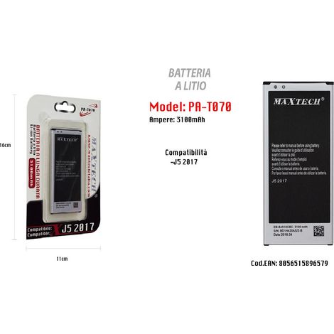 Batterie Lithium Compatible Pour Samsung J5 2017 Maxtech 3100 Mah Pa-t070