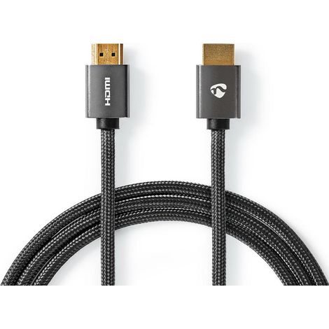 Cable hdmi de alta velocidad con ethernet conector hdmi conector hdmi 4k60hz arco 18 gbps 200 metros redondo algodon gris gris con metal carton con ventana cubierta