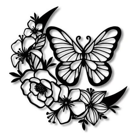 Décoration murale en métal noir en forme de lune et papillon – Dimensions 28.5cm – Métal découpé au laser – Peinture imperméable et résistante (1/5)