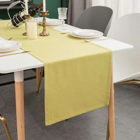 Chemin de table 40x180 cm vert – Lin – Lavable et repassable à basse température – Style moderne -  pour décoration de fête et de salle à manger (1/5)