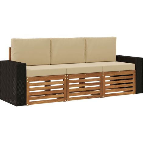Juegos de sofás con cojín 3 pcs Madera de Acacia Sólida vidaXL