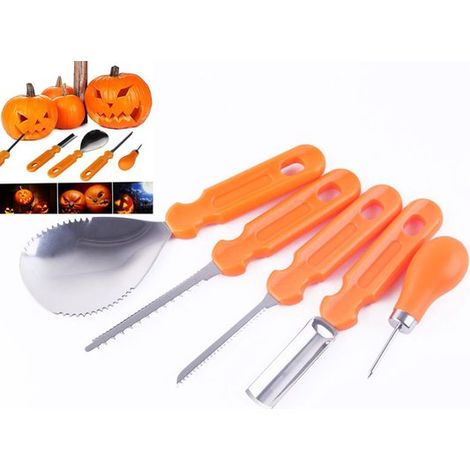 Set di 5 pezzi per intagliare zucche, set di coltelli per intagliare zucche di Halloween, coltelli per intagliare zucche e altra frutta per lanterne di zucca di Halloween (1/5)