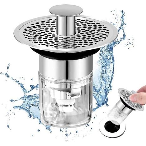 Bonde de lavabo avec Plaque Filtre, Bouchon lavabo Salle de Bain,Pop Up Universel Bouchon de lavabo, pour Trou d'évacuation 34-37mm (1/4)