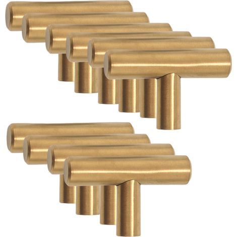 Lot de 10 poignées de porte et boutons dorés à un trou pour meubles de chambre, longueur totale 50 mm (2 pouces) (1/5)