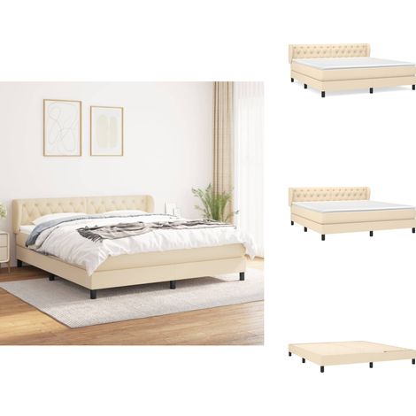 Boxspringbett mit Matratze Creme 160x200 cm Stoff - Boxspringbett - Doppelbett - Cremefarbenes Bett - Bettenrahmen - Lattenrost (1/5)